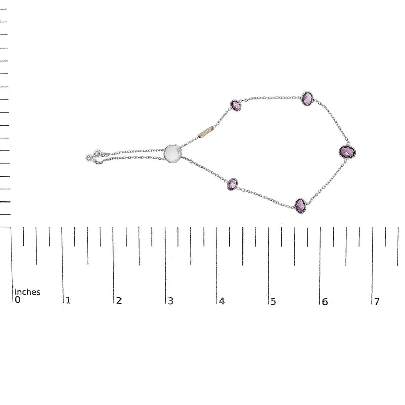 An image displaying .925 Sterling Silver Bezel Set Purple Amethyst 5 Station Adjustable Bolo Bracelet by Infinite Jewels