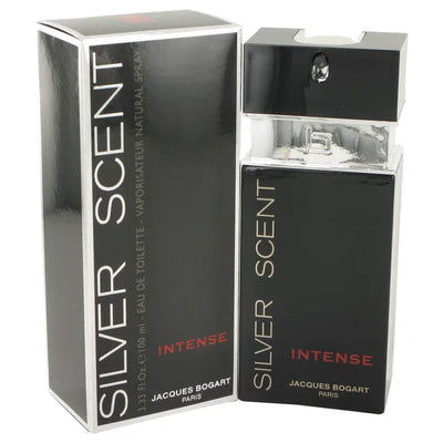 An image displaying Silver Scent Intense by Jacques Bogart Eau De Toilette Spray 3.33 oz for Men by Jacques Bogart