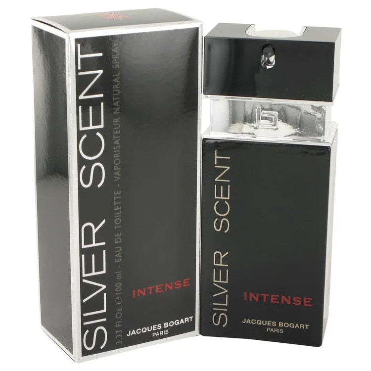 An image displaying Silver Scent Intense by Jacques Bogart Eau De Toilette Spray 3.33 oz for Men by Jacques Bogart