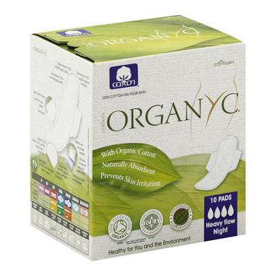 An image displaying Organyc - Pads Night Ctn Fold W/wng - 1 Each - 10 Ct by Organyc