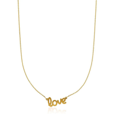 An image displaying 14k Yellow Gold Script LOVE Necklace by Orca Market