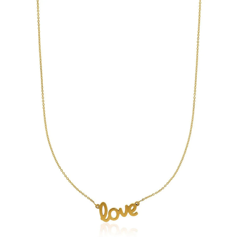 An image displaying 14k Yellow Gold Script LOVE Necklace by Orca Market