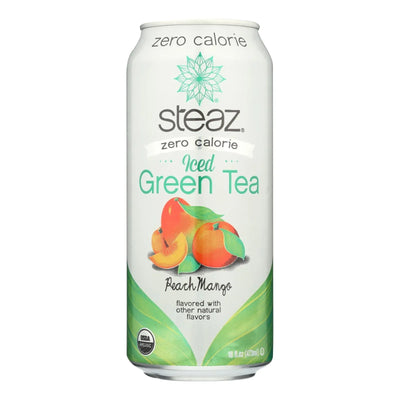 An image displaying Steaz Zero Calorie Green Tea - Peach Mango - Case Of 12 - 16 Fl Oz. by Steaz