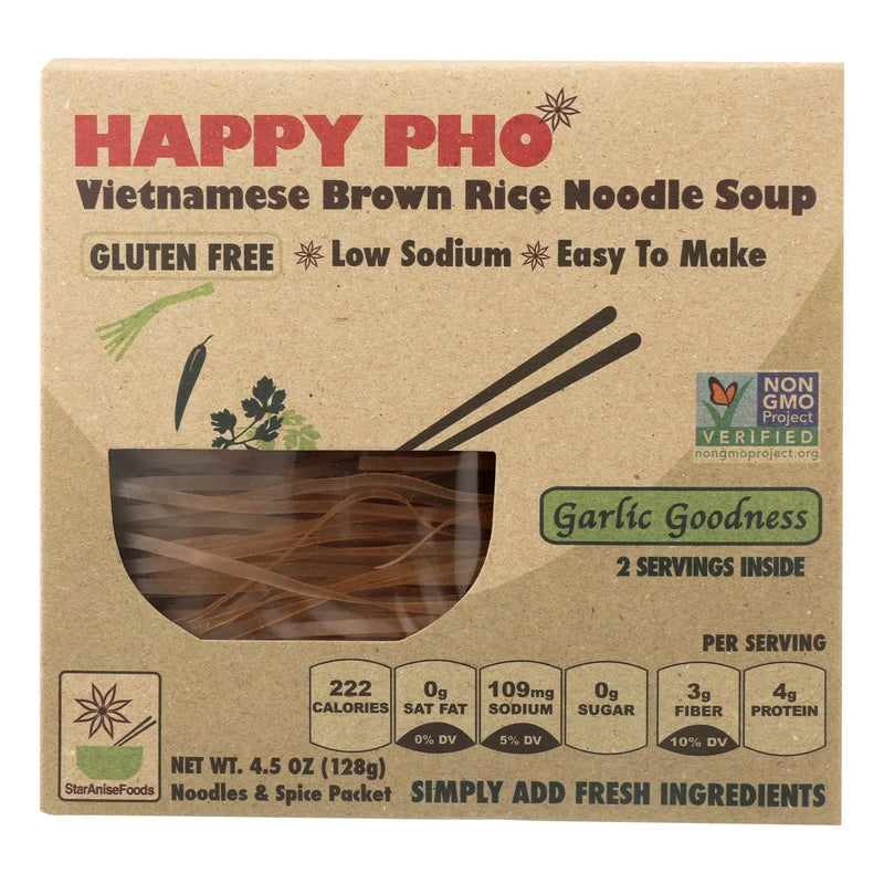 Happy Pho Brown Rice Noodle Soup Mix, Garlic Goodness  - Case Of 6 - 4.5 Ounce