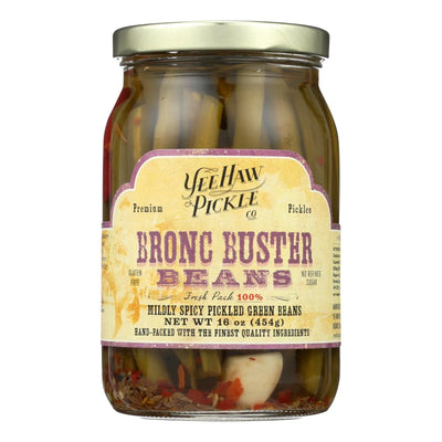 An image displaying Yee-haw Pickle Company Mildly Spicy Pickled Green Beans - Case Of 6 - 16 Ounce by Yee-haw Pickle Company