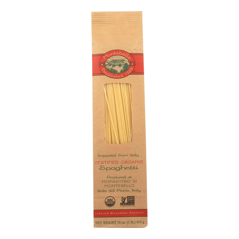 An image displaying Montebello Organic Pasta - Spaghetti - Case Of 12 - 1 Lb. by Montebello