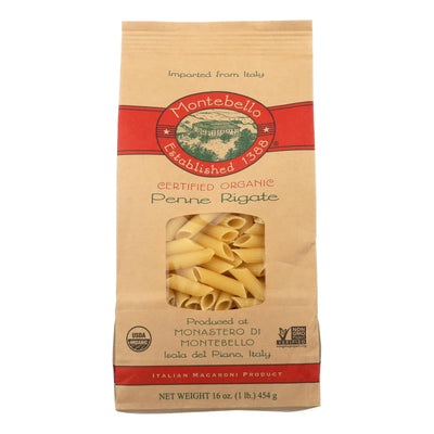 An image displaying Montebello Organic Pasta - Penne Rigate - Case Of 12 - 1 Lb. by Montebello