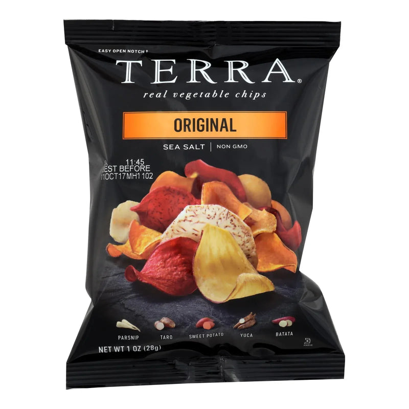 An image displaying Terra Chips Exotic Vegetable Chips - Original - Case Of 24 - 1 Ounce by Terra Chips
