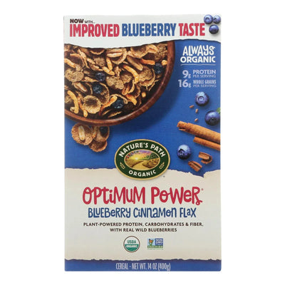 An image displaying Nature's Path Organic Optimum Power Flax Cereal - Blueberry Cinnamon - Case Of 12 - 14 Ounce. by Nature's Path