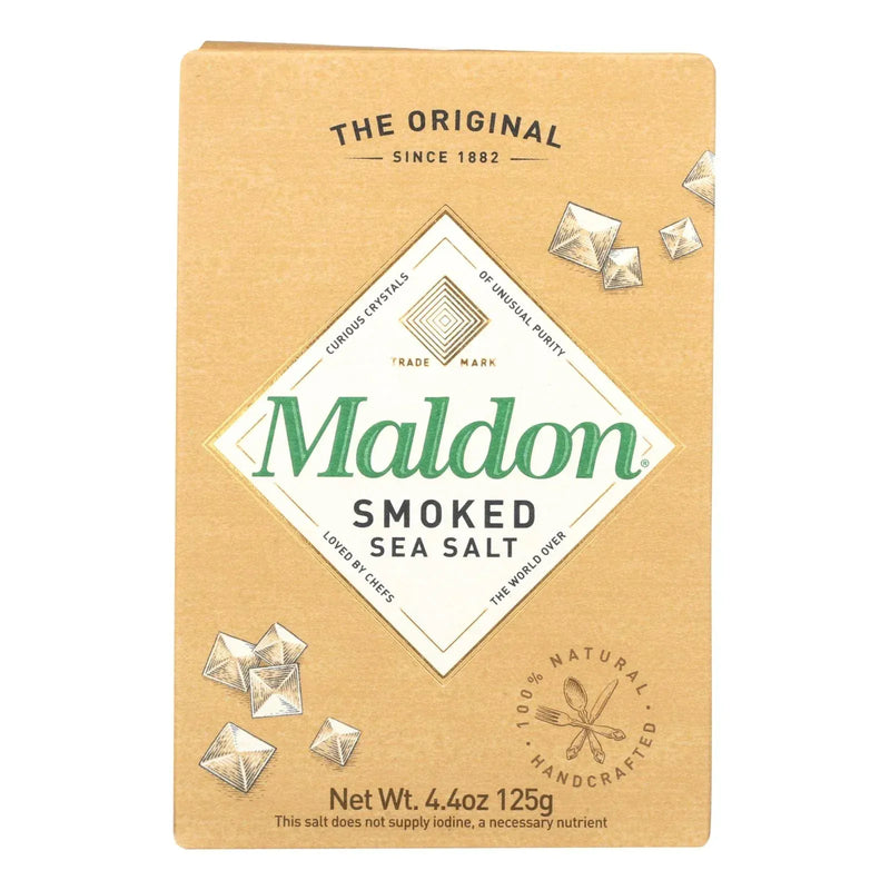 An image displaying Maldon Flakes - Smoked Sea Salt - Case Of 6 - 4.4 Ounce. by Maldon