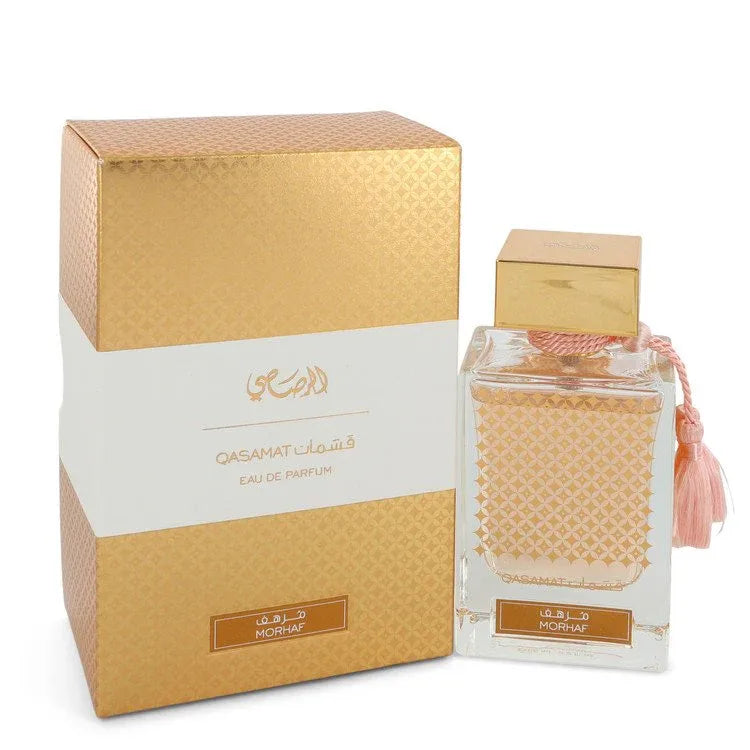 An image displaying Rasasi Qasamat Morhaf by Rasasi Eau De Parfum Spray 2.2 oz for Women by Rasasi