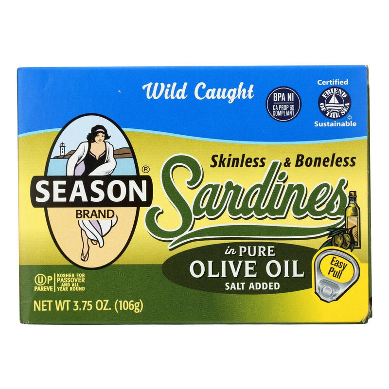 Season Skinless & Boneless Sardines In Pure Olive Oil  - Case Of 12 - 3.75 Ounce