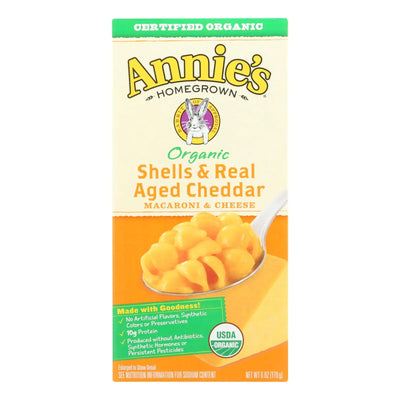 An image displaying Annie's Homegrown Organic Shells And Real Aged Cheddar Macaroni And Cheese - Case Of 12 - 6 Ounce. by Annie's Homegrown