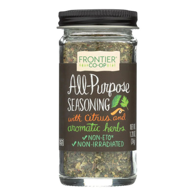 An image displaying Frontier Herb All Purpose Seasoning Blend - 1.2 Ounce by Frontier Herb