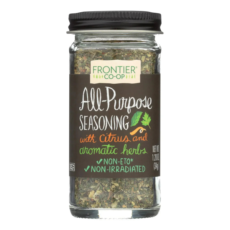 An image displaying Frontier Herb All Purpose Seasoning Blend - 1.2 Ounce by Frontier Herb