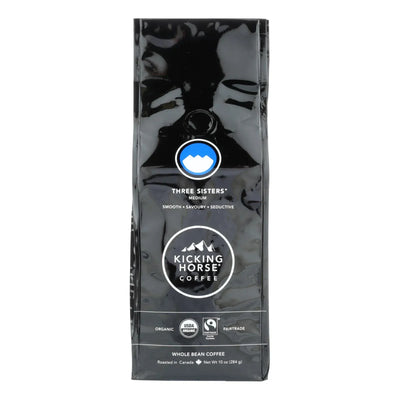 An image displaying Kicking Horse Coffee - Organic - Whole Bean - Three Sisters - Medium Roast - 10 Oz - Case Of 6 by Kicking Horse