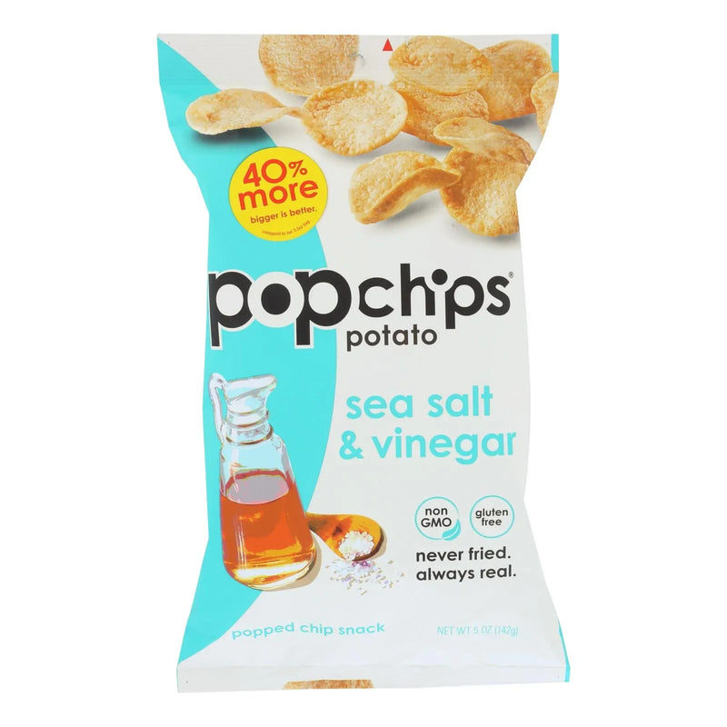 An image displaying Popchips Potato Chip - Sea Salt - Vinegar - Case Of 12 - 5 Ounce by Popchips