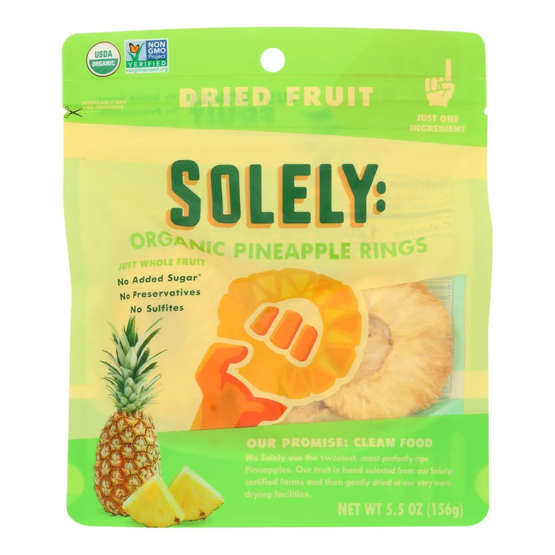 An image displaying Solely - Dried Fruit Organic Pineapple Rings - Case Of 6-5.5 Ounce by Solely