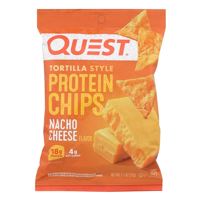 An image displaying Quest® Nacho Cheese Tortilla Style Protein Chips, Nacho Cheese - Case Of 8 - 1.1 Ounce by Quest