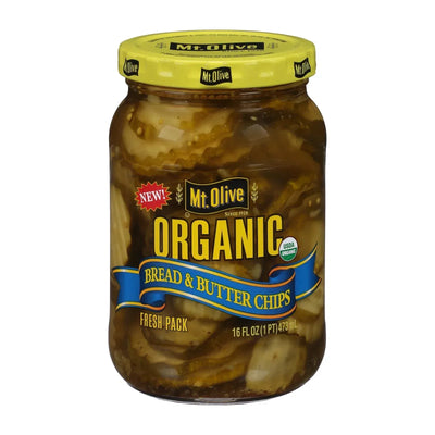 An image displaying Mt Olive Pickle Co - Organic Pickles - Bread And Butter Chips - Case Of 6 - 16 Ounce. by Mt Olive Pickle Co