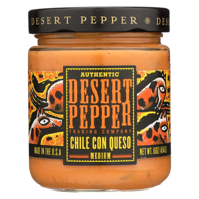 An image displaying Desert Pepper Trading - Medium Chile Con Queso Dip - Case Of 6 - 16 Ounce by Desert Pepper Trading