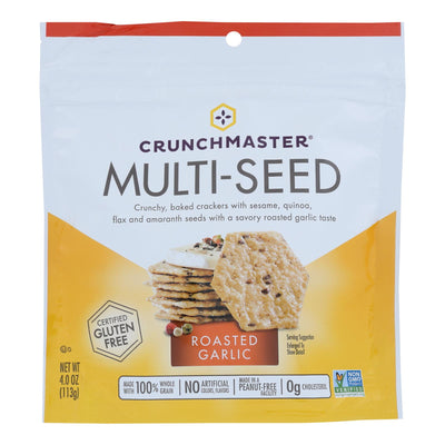 An image displaying Crunchmaster - Multiseed Crckr Rst Garlc - Case Of 12 - 4 Oz by Crunchmaster
