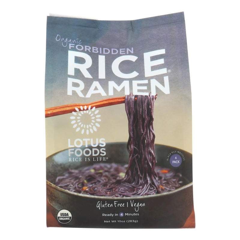 An image displaying Lotus Foods Ramen - Organic - Forbidden Rice - 4 Ramen Cakes - 10 Ounce - Case Of 6 by Lotus Foods