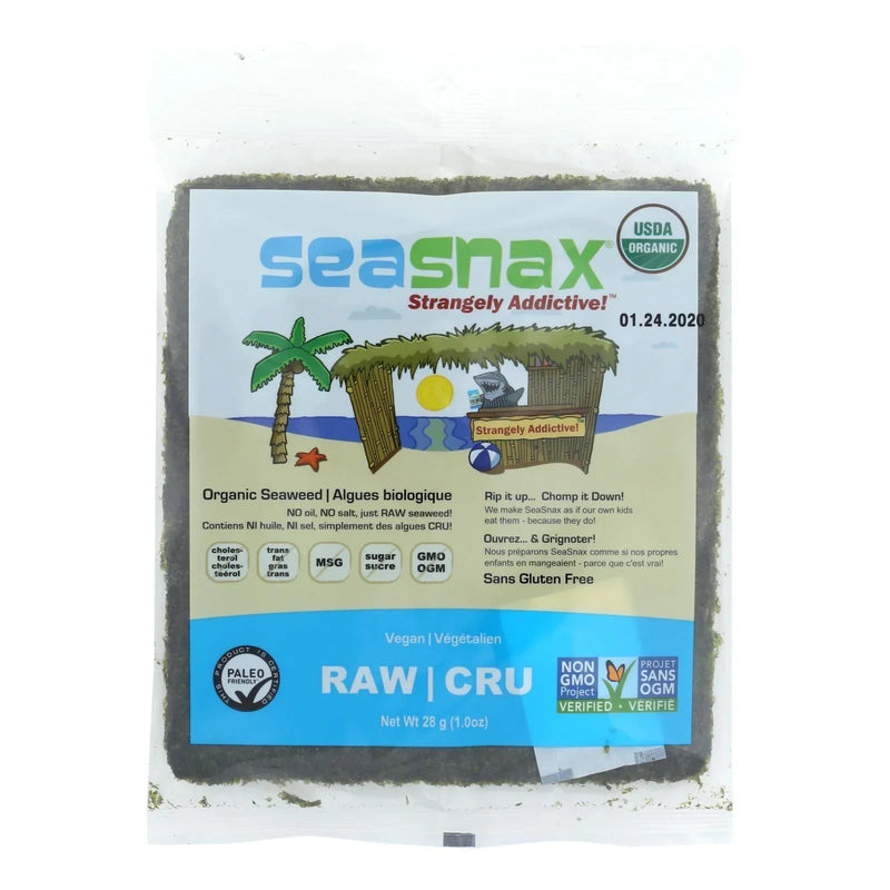An image displaying Seasnax Raw Seaweed Snack - Case Of 16 - 1 Ounce by Seasnax