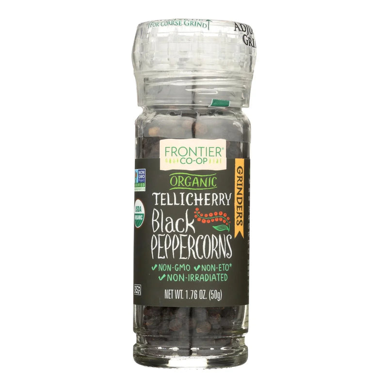 Frontier Herb Peppercorns - Organic - Whole - Black - Tellicherry Grade - Grinder Bottle - 1.76 Ounce - Case Of 6