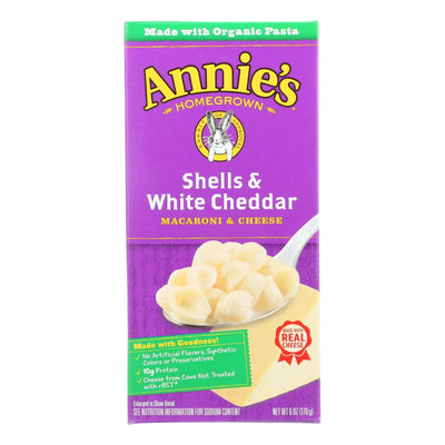 An image displaying Annies Homegrown Macaroni And Cheese - Shells And White Cheddar - 6 Ounce - Case Of 12 by Annie's Homegrown