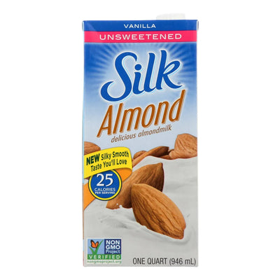 An image displaying Silk Pure Almond Milk - Unsweetened Vanilla - Case Of 6 - 32 Ounce by Silk