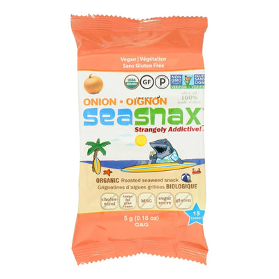 An image displaying Seasnax Organic Premium Roasted Seaweed Snack - Toasty Onion - Case Of 24 - 0.18 Ounce. by Seasnax