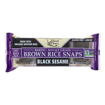 An image displaying Edward And Sons Brown Rice Snaps - Black Sesame - Case Of 12 - 3.5 Ounce by Edward & Sons