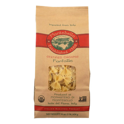 An image displaying Montebello Organic Pasta - Farfalle - Case Of 12 - 1 Lb. by Montebello