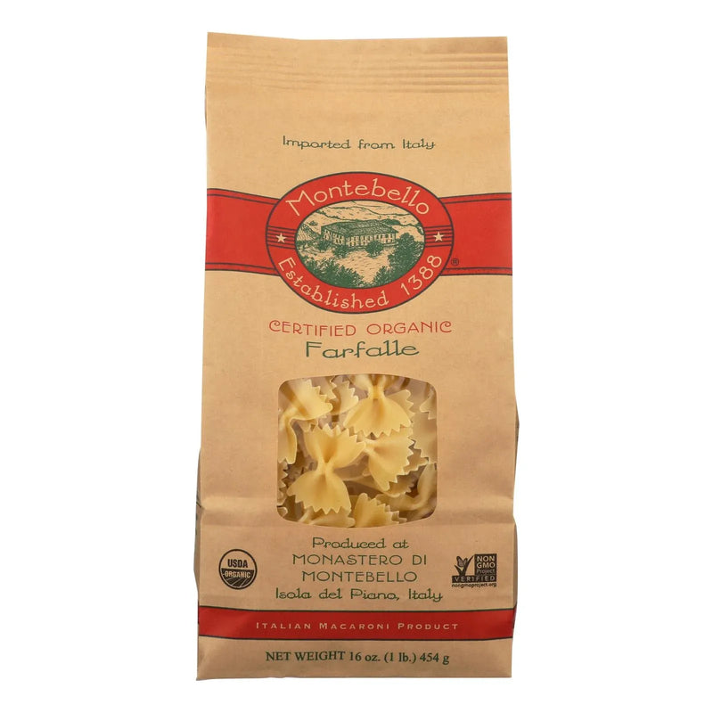 An image displaying Montebello Organic Pasta - Farfalle - Case Of 12 - 1 Lb. by Montebello