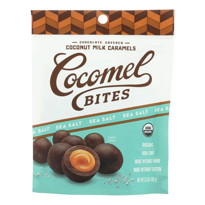 An image displaying Cocomel - Carmel Bite - Organic - Sea Salt - Case Of 6 - 3.5 Oz by Cocomels