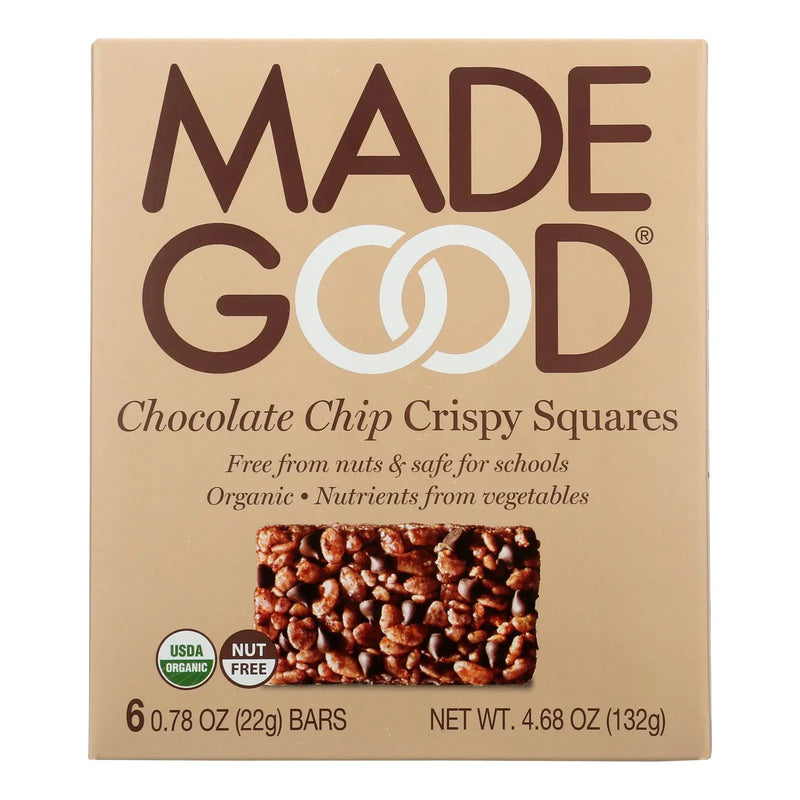 An image displaying Made Good Crispy Squares - Chocolate Chip - Case Of 6 - 4.68 Ounce. by Made Good