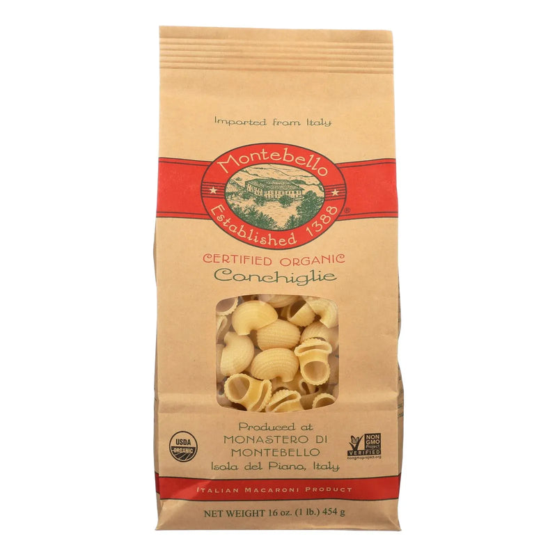 An image displaying Montebello Organic Pasta - Conchiglia - Case Of 12 - 1 Lb. by Montebello