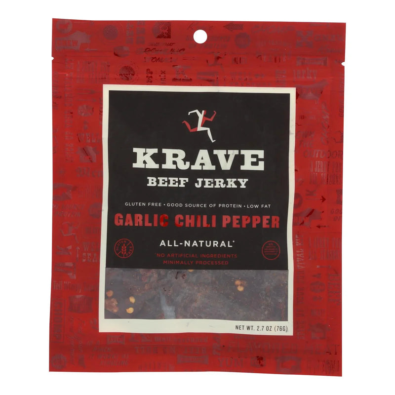 Krave Beef Jerky - Garlic Chili Pepper - Case Of 8 - 2.7 Ounce
