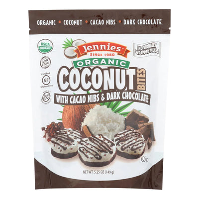 An image displaying Jennies Coconut Bites - Organic - Cacao Chocolate - Case Of 6 - 5.25 Ounce by Jennies