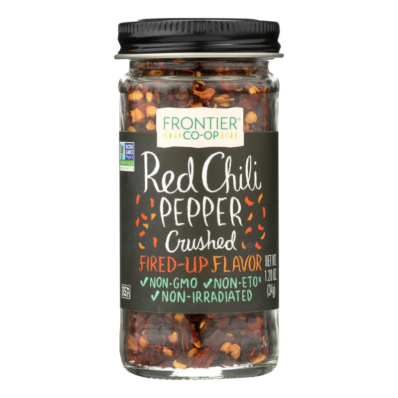 An image displaying Frontier Herb Red Chili Peppers - Crushed - 1.2 Ounce by Frontier Herb