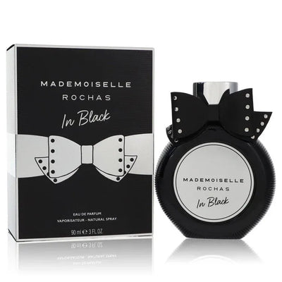 An image displaying Mademoiselle Rochas In Black by Rochas Eau De Parfum Spray 3 oz for Women by Rochas