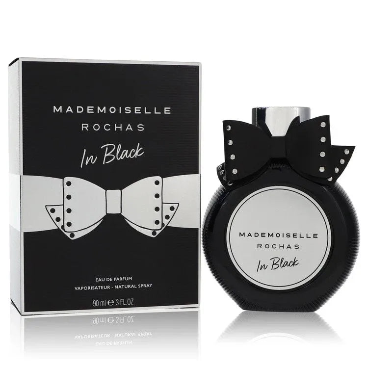 An image displaying Mademoiselle Rochas In Black by Rochas Eau De Parfum Spray 3 oz for Women by Rochas