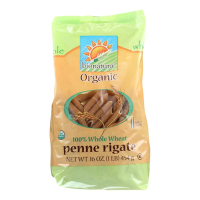 An image displaying Bionaturae Pasta - Organic - 100 Percent Whole Wheat - Penne Rigate - 16 Ounce - Case Of 12 by Bionaturae