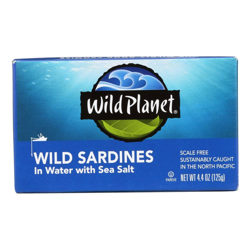 An image displaying Wild Planet Wild Sardines In Spring Water - Case Of 12 - 4.375 Ounce. by Wild Planet