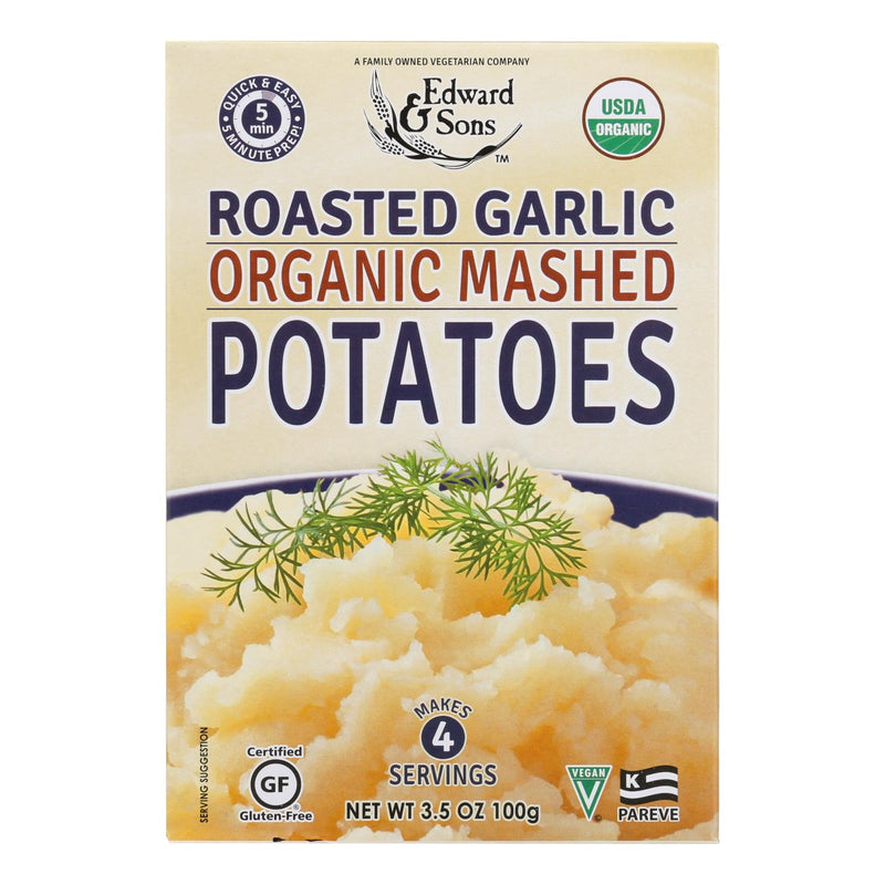 An image displaying Edward And Sons Organic Mashed Potatoes - Roasted Garlic - Case Of 6 - 3.5 Oz. by Edward & Sons