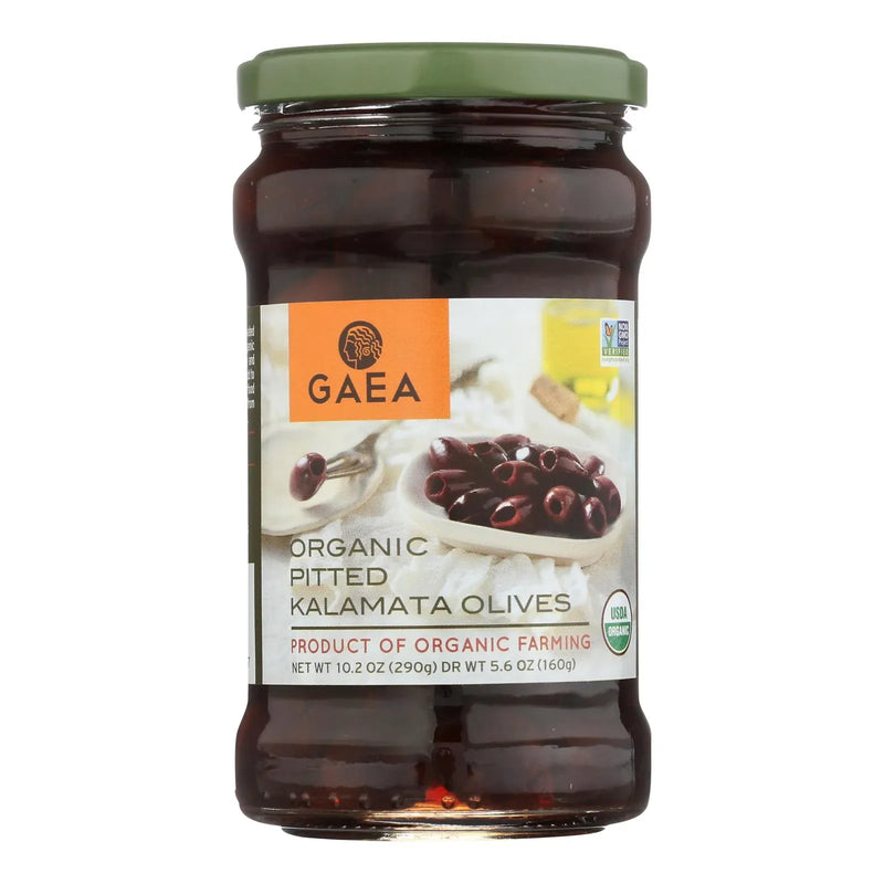 An image displaying Gaea Olives - Organic - Kalamata - Pitted - Original - 5.6 Ounce - Case Of 8 by Gaea
