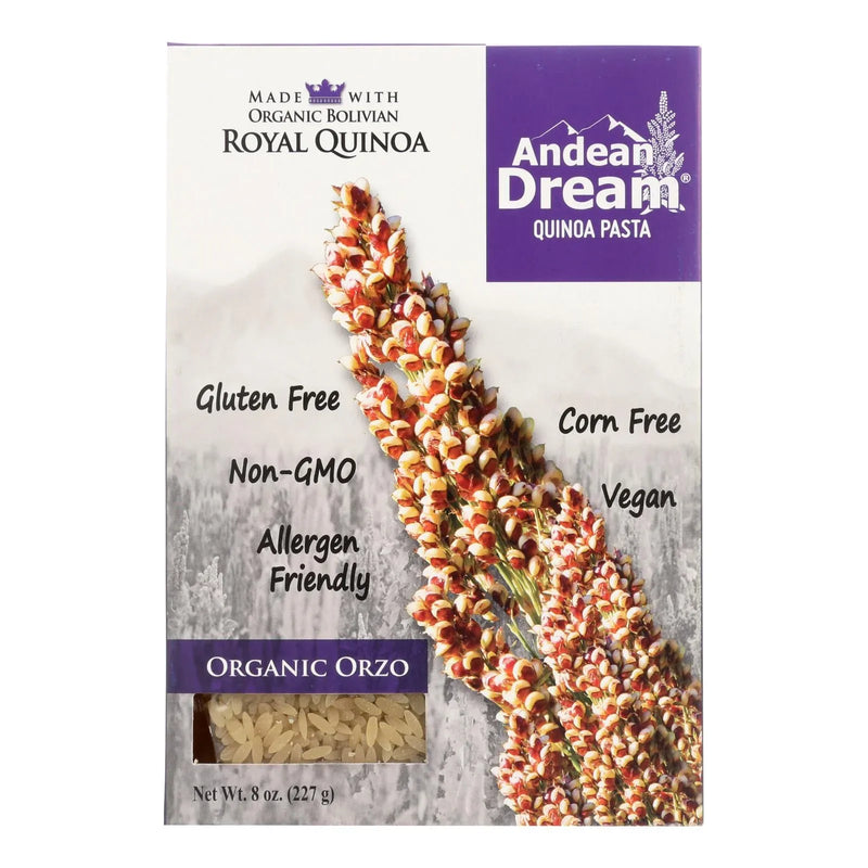 An image displaying Andean Dream Gluten Free Organic Orzo Quinoa Pasta - Case Of 12 - 8 Ounce by Andean Dream