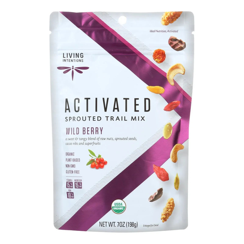 An image displaying Living Intentions Organic Sprouted Trail Mix - Wild Berry - Case Of 6 - 7 Ounce. by Living Intentions