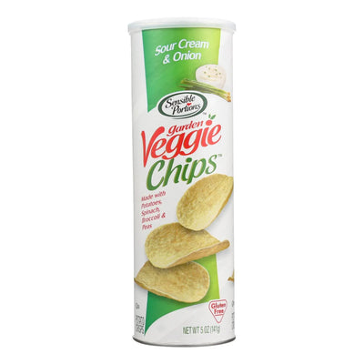 An image displaying Sensible Portions Sour Cream & Onion Garden Veggie Chips In A Canister - Case Of 12 - 5 Oz by Sensible Portions